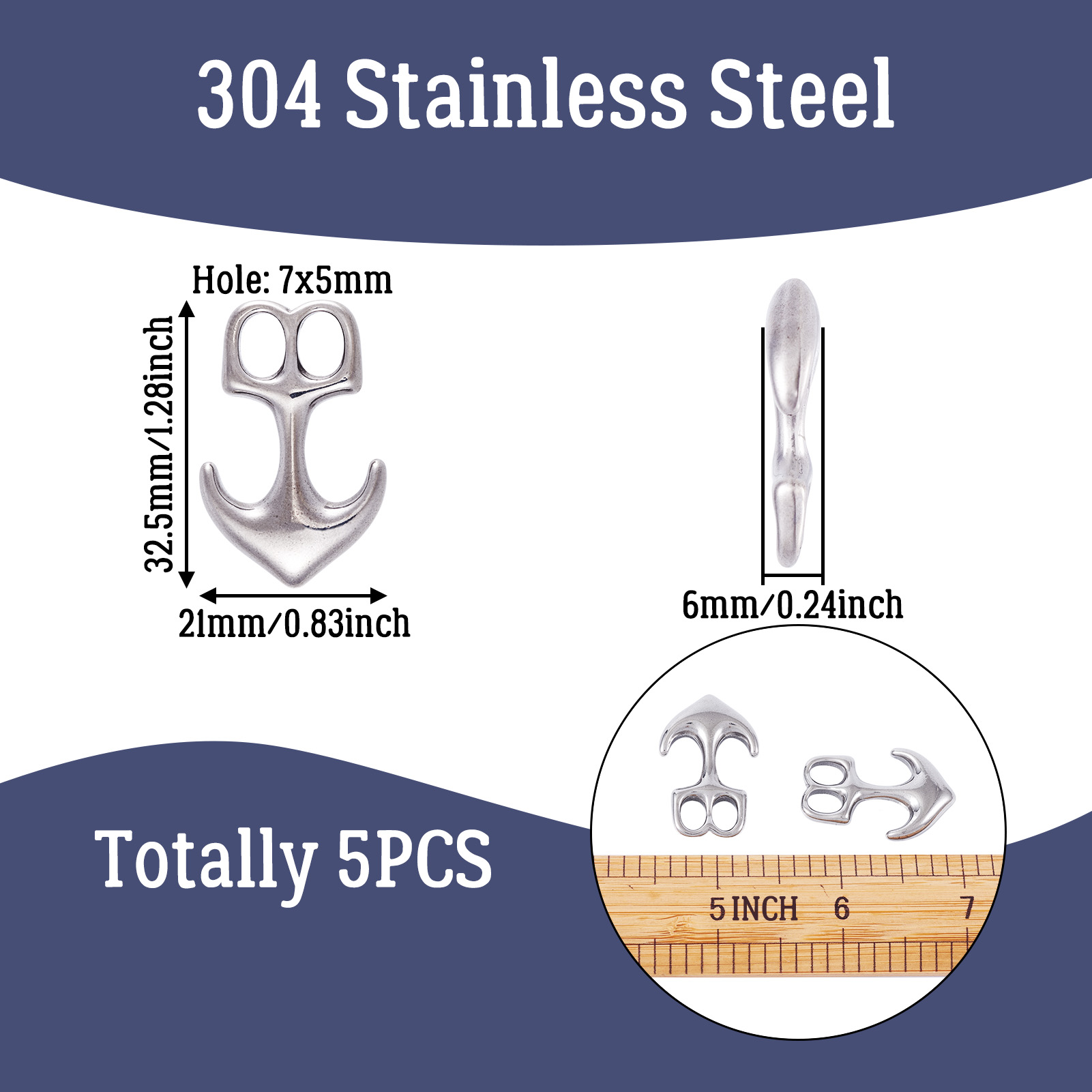 5pcs Anchor Hook Clasps 304 St - Patent Leather Shine 评论和价格